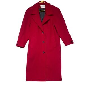 International Scene Womens Red Wool Blend Long Coat Button Front Classic Style 6